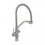 Смеситель для кухни с гибким пружинным изливом с фиксацией на изливе для фильтрованной воды, шаровый, из нержавеющей стали марка SUS 304, цвет САТИН.