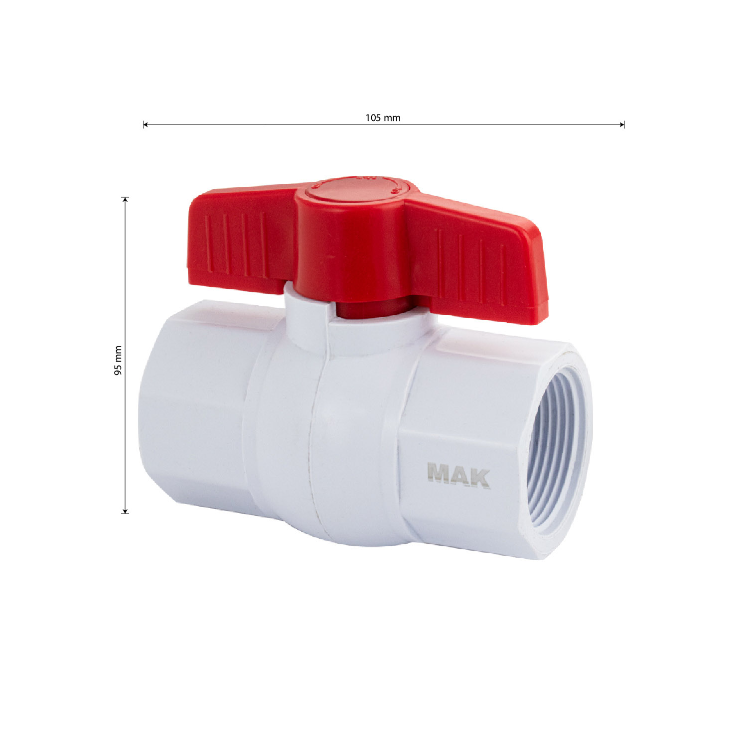 MAK - Кран шаровый, 1 1/4" м/м, ручка-бабочка, полипропиленовый из АБС пластика