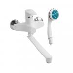 Смеситель в ванную, длинный излив, шаровый, из высокопрочного пластика АБС, БЕЛЫЙ