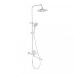 Смеситель + стойка душевая "тропический душ" с двумя лейками, с длинным изливом, корпус АБС пластик, модель ПРЕМИУМ, цвет БЕЛЫЙ.