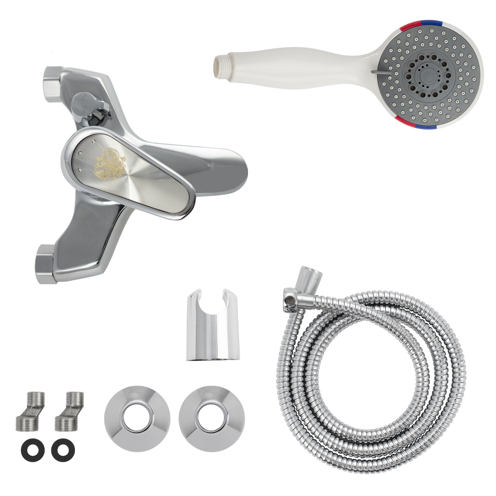 РОССИЯ - Смеситель в ванную, короткий излив, ручка и лейка с гербом ...