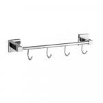 Вешалка с четырьмя крючками прямая, на квадратном основании, цвет ХРОМ.