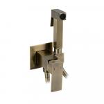 Смеситель с квадратной гигиенической лейкой встраеваемый, из нержавеющей стали, квадратный корпус, цвет БРОНЗА.