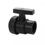 Кран шаровый 1 1/4" г/г, резьбовой, разборный, ручка-бабочка, из ПВХ (PVC-U) пластика, цвет ЧЁРНЫЙ.