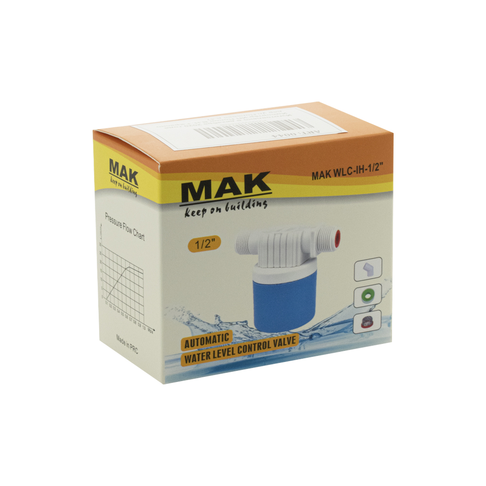 MAK - Поплавок - клапан для бочка и ёмкостей 1/2" из высокопрочного АБС пластика, боковое подключение