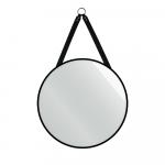 Зеркало круглое D 550 мм, чёрная рама УФ печать. Кожаный ремень. ДАРИС.