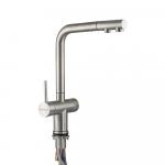 Смеситель для кухни под фильтр, вытяжной, из нержавеющей стали марка SUS 304, цвет корпуса САТИН.