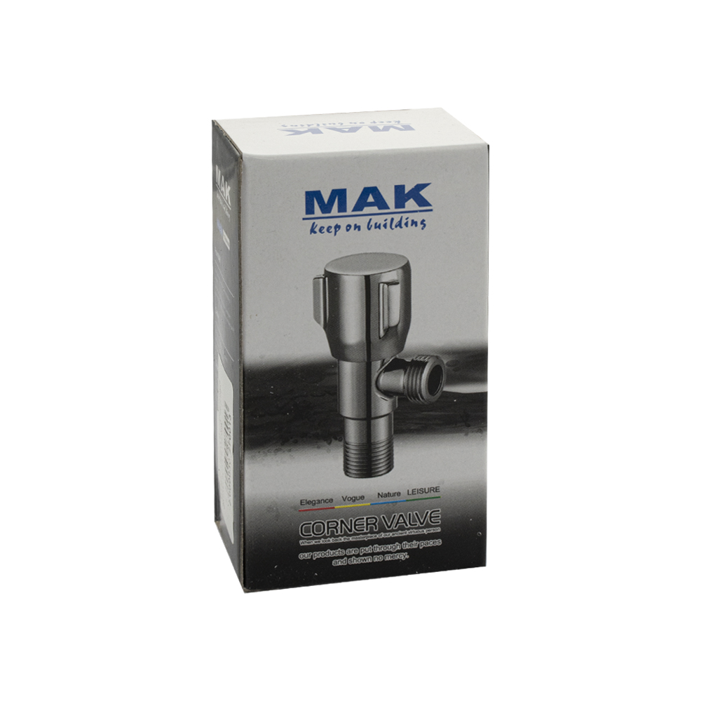 MAK - Кран металлокерамика угловой 1/2"х1/2", круглая ручка, с чашкой, хромированный
