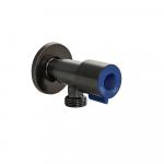 Кран металлокерамика угловой 1/2"х1/2", синяя ручка, с отражателем, из нержавеющей стали марки SUS 304, цвет ГРАФИТ.