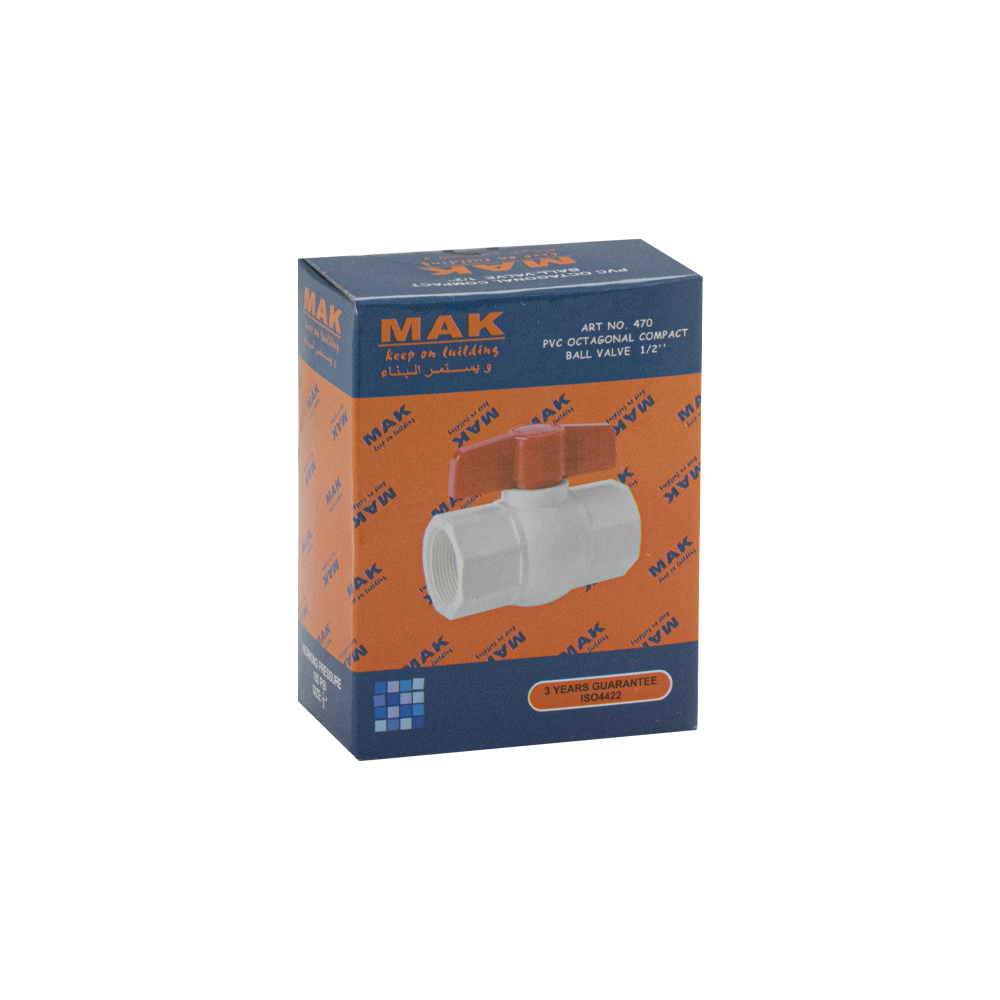 MAK - Кран шаровый 1/2" м/м, ручка-бабочка, полипропиленовый, из АБС пластика