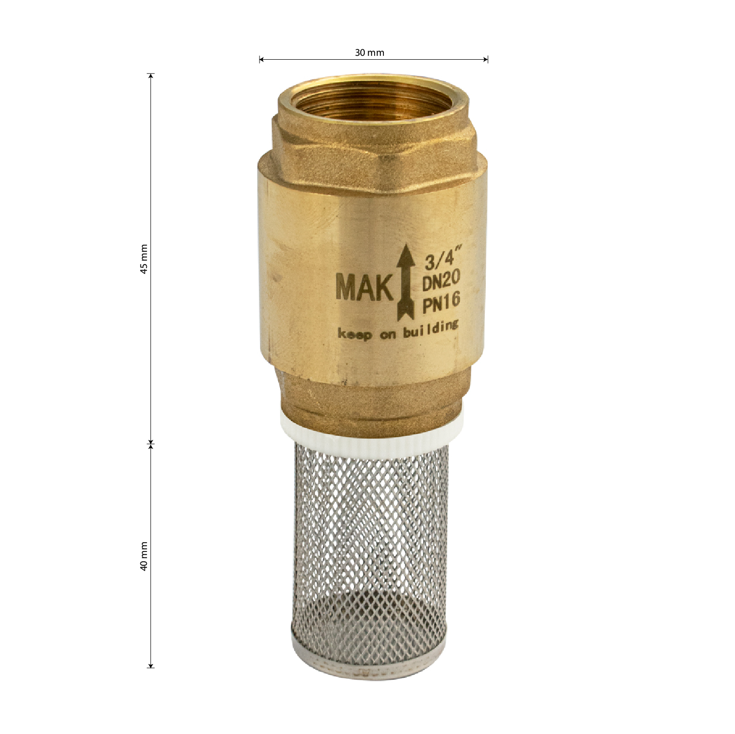 МАК - Обратный клапан с сеткой 3/4", полностью латунный