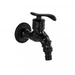 Кран водоразборный 1/2", 10 см от стены, металлокерамика, со штуцером, цвет ЧЕРНЫЙ.