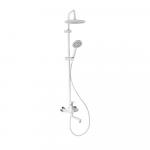 Смеситель + стойка душевая "тропический душ" с двумя лейками, с длинным изливом, корпус матовый АБС пластик, цвет БЕЛЫЙ.