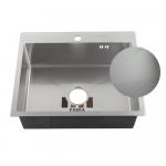 Мойка врезная 60х50 см, ДЕКОР, толщина 3,0 х 0,8 мм, глубина 200 мм + большой сифон с переливом + корзина