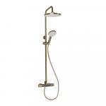 Смеситель термостатический с дисплеем + стойка душевая "тропический душ", с двумя лейками, из нержавеющей стали марки SUS 304, цвет матовое ЗОЛОТО.