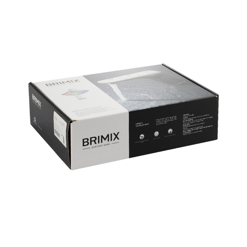 BRIMIX - Смеситель сенсорный на раковину, БЕЛЫЙ с хромом, с регулировкой температуры воды на корпусе, квадратный корпус, работа от батареек