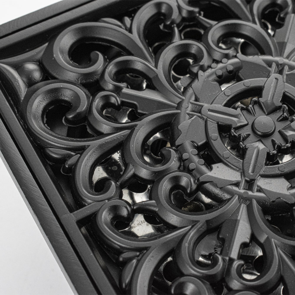 САНАКС - Трап крышка с декором 100 х 100, чёрного цвета, вертикальный, с сухим затвором воды