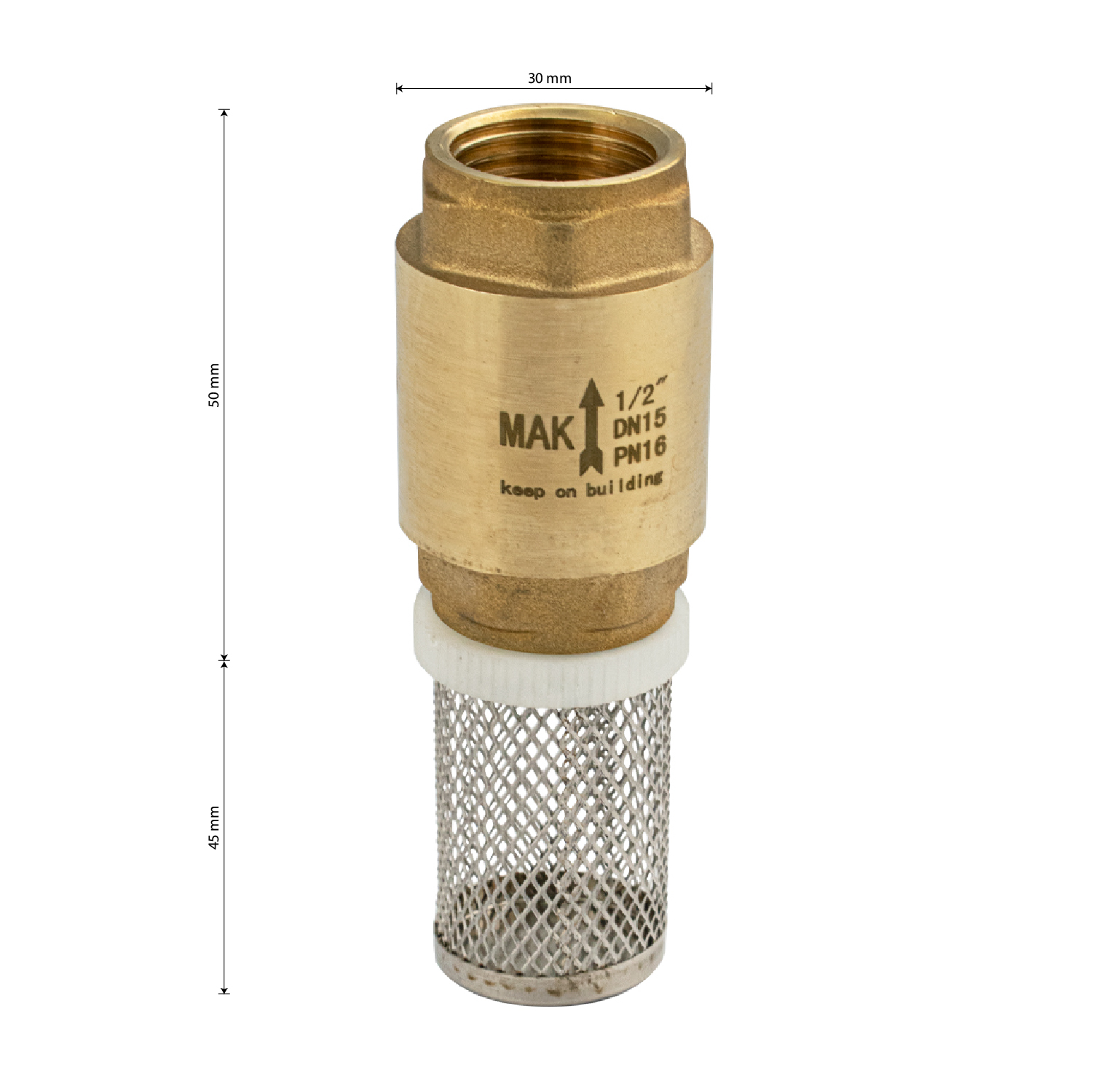 МАК - Обратный клапан с сеткой 1/2", полностью латунный