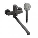 Смеситель для ванны, длинный излив, шаровый, с дивертором на корпусе, ручка с прорезью, цвет ГРАФИТ.