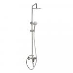 Смеситель + стойка душевая "тропический душ", с двумя круглыми лейками, из нержавеющей стали марки SUS 304, цвет САТИН.