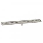 Трап линейный 800 х 100 мм, вертикальный выпуск с гидрозатвором, с верхним бортиком, из нержавеющей стали марки SUS 304, цвет САТИН.