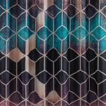 Штора с рисунком коричневые КУБЫ, в ванную комнату, без колец - полиэстэр