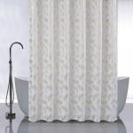 Штора с рисунком, золотые перья на белом, в ванную комнату, без колец - полиэстэр, 180 х 180 см