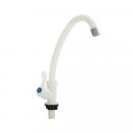 Кран на одну воду, металлокерамика, из высокопрочного АБС пластика, ручка флажок, модель стандарт, цвет БЕЛЫЙ