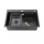 Мойка врезная 68х45 см, ГРАФИТ, толщина 3,0 х 0,9 мм, глубина 200 мм + большой УГЛОВОЙ сифон с переливом + корзина + врезка для дозатора