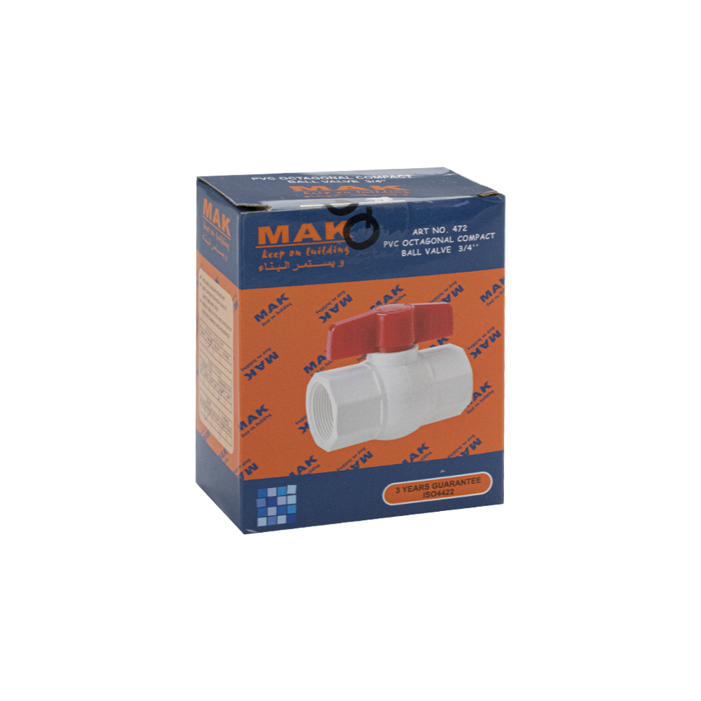 MAK - Кран шаровый 3/4", м/м ручка-бабочка, полипропиленовый, из АБС пластика
