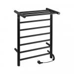 Полотенцесушитель электрический, ЧЁРНЫЙ, КЛАССИК, ПРЕМИУМ, ПРЯМОЙ с ПОЛКОЙ, 680 х 500 х 235 мм, на 6 перекладин 95 W, из нержавеющей стали 304, тэн из углеродного волокна 