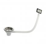 Выпуск для кухонной мойки с горловиной 90 мм, 110 х 40, с переливом, из АБС пластика, с хромированной сеткой.