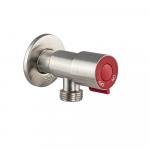 Кран металлокерамика угловой 1/2"х1/2", красная ручка, с отражателем, из нержавеющей стали марки 304