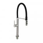 Смеситель для кухни, с гибким чёрным изливом с магнитной фиксацией, двухрежимный аэратор, корпус из нержавеющей стали марка SUS 304, цвет корпуса САТИН.