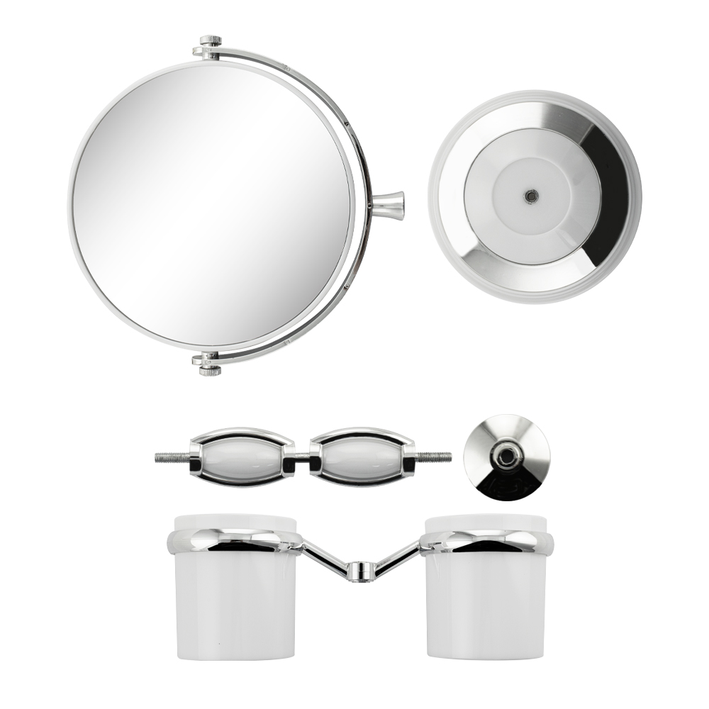 САНАКС - Зеркало косметическое, настольное, с двумя стаканами для принадлежностей, хромированное