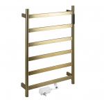 Полотенцесушитель электрический, 480 х 730 х 90 мм, лесенка 6 перекладин, 75 Вт, из нержавеющей стали, сенсорное управление с таймером до 24 часов, цвет матовое ЗОЛОТО.