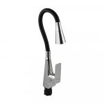 Смеситель для кухни, шаровый, с гибким черным изливом, корпус конус, цвет ХРОМ.