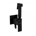 Смеситель с квадратной гигиенической лейкой встраеваемый, из нержавеющей стали, квадратный корпус, цвет ЧЕРНЫЙ.