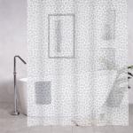 Штора 3Д, камни, белая, матовая, в ванную комнату, с кольцами, ПЕВА, 180 х 180 см.