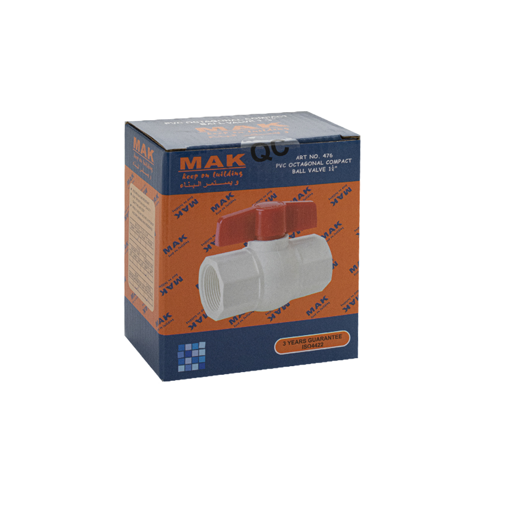 MAK - Кран шаровый, 1 1/4" м/м, ручка-бабочка, полипропиленовый из АБС пластика