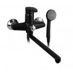 Смеситель в ванную, длинный излив, шаровый, из высокопрочного пластика АБС, чёрного цвета