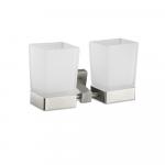 Стакан + стакан стеклянный матовый, с креплением к стене из нержавеющей стали, с квадратным основанием, цвет САТИН.