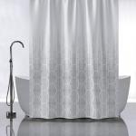 Штора с рисунком ФИГУРЫ НА СЕРОМ ФОНЕ , в ванную комнату, без колец - полиэстэр, 180 х 180 см.