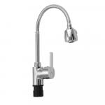 Смеситель для кухни, с гибким изливом, шаровый, с большим двухрежимным аэратором, цвет ХРОМ.