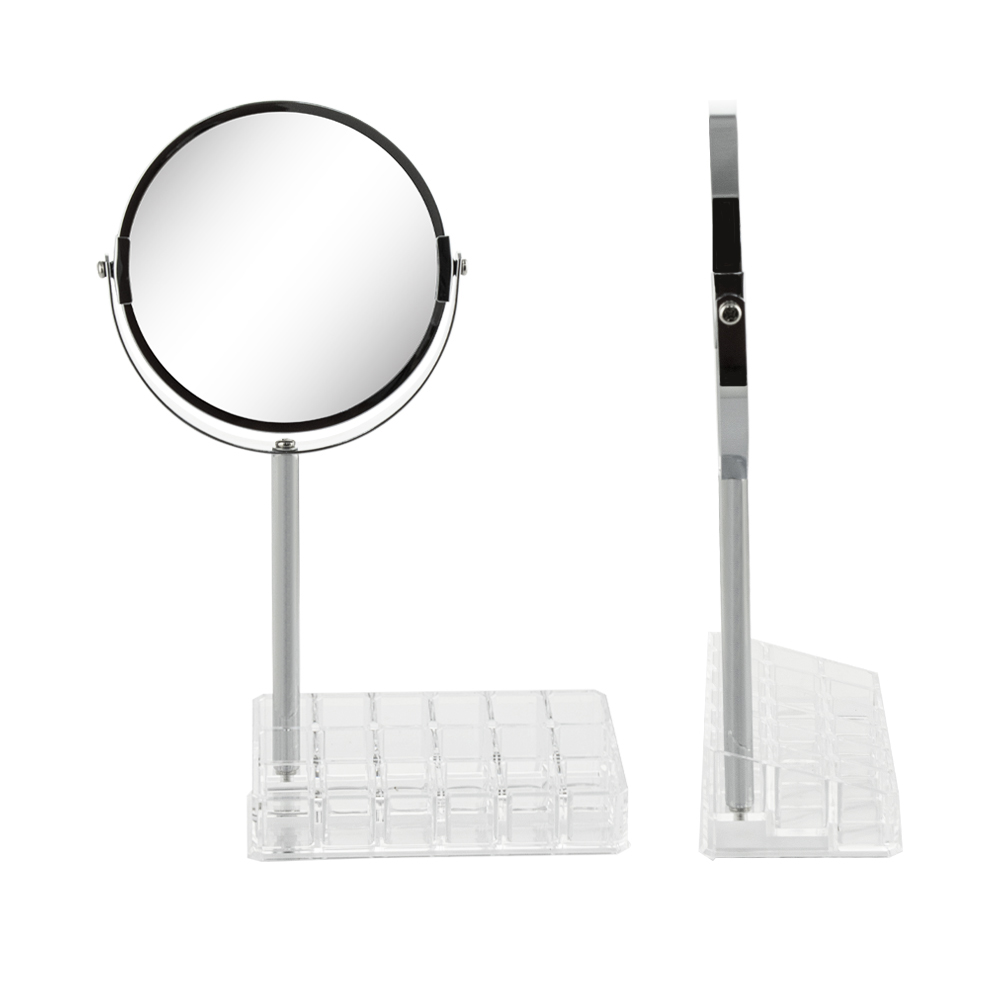 САНАКС - Зеркало косметическое, настольное, хромированное, с подставкой для макияжных принадлежностей, зеркало с двойным увеличением