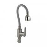 Смеситель для кухни, с гибким серым изливом и двухрежимным аэратором, корпус из нержавеющей стали марки SUS 304, цвет САТИН.