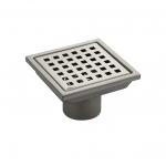 Трап душевой, из нержавеющей стали, 110 х 110 мм, крышка с перфорацией, СУХОЙ ЗАТВОР,  вертикальный выпуск 50 мм, цвет САТИН .