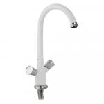 Смеситель кухонный, металлокерамика, ручка круглая, рифлёная, комбинированный, с белой эмалью