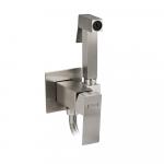 Смеситель с квадратной гигиенической лейкой встраеваемый, из нержавеющей стали, квадратный корпус, цвет САТИН.