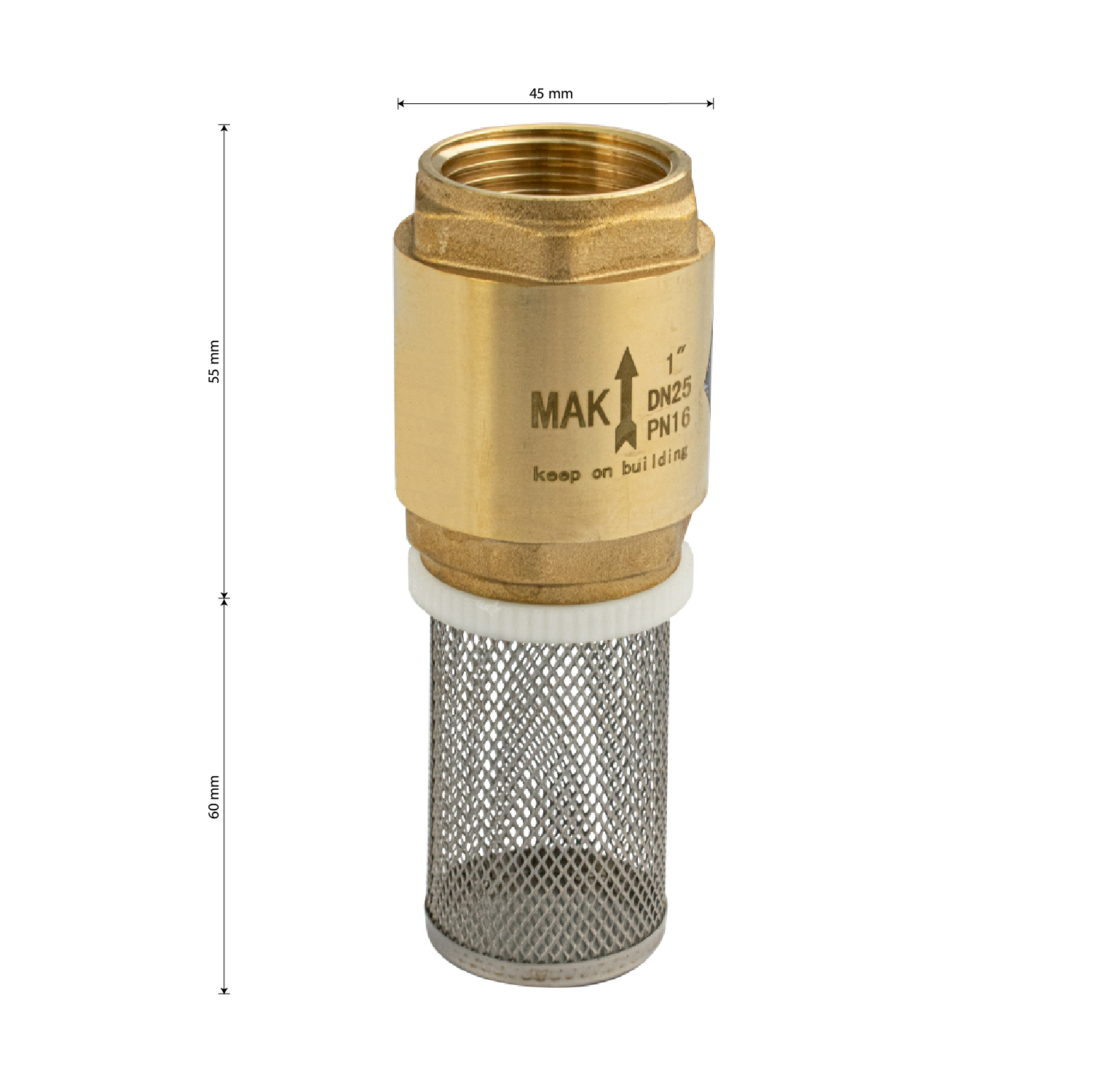 МАК - Обратный клапан с сеткой 1", полностью латунный